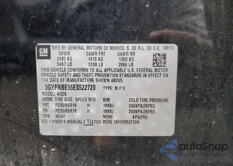 2014 Cadillac Srx Luxury Collection z USA, uszkodzony, nr VIN 3GYFNBE36ES522720